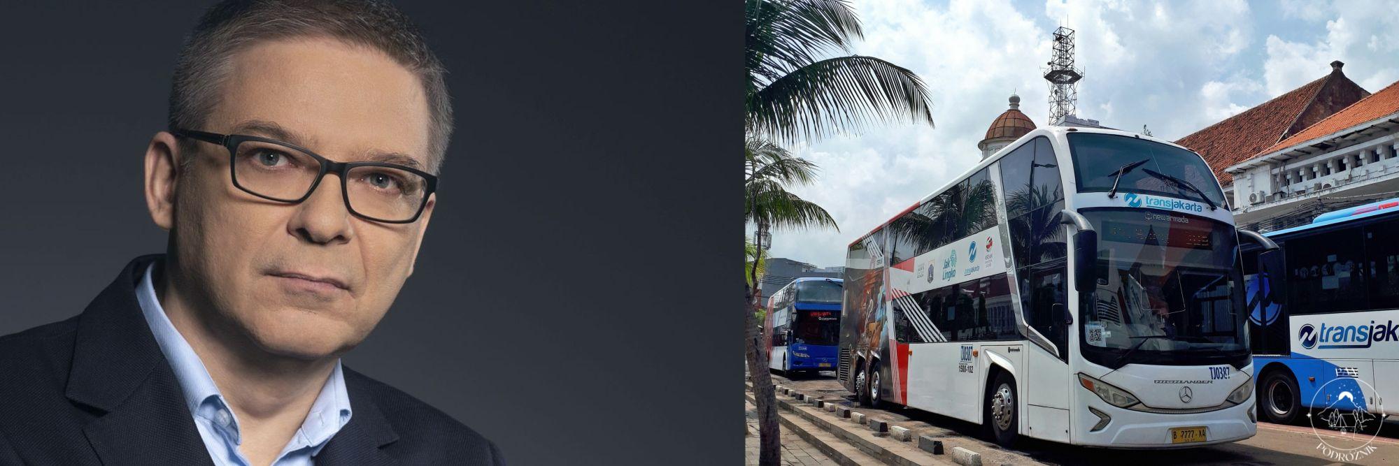 Paweł Niewiadomski oraz autobus turystyczny (c) PIT, panpodroznik.com